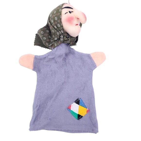 VINTAGE KERSA WITCH HAND PUPPET Old Woman Lady Fabric Doll Felt 1960s - Picture 3 of 6